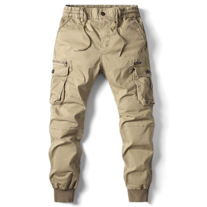 Solid Color Skinny Pants Multi-pocket Men&