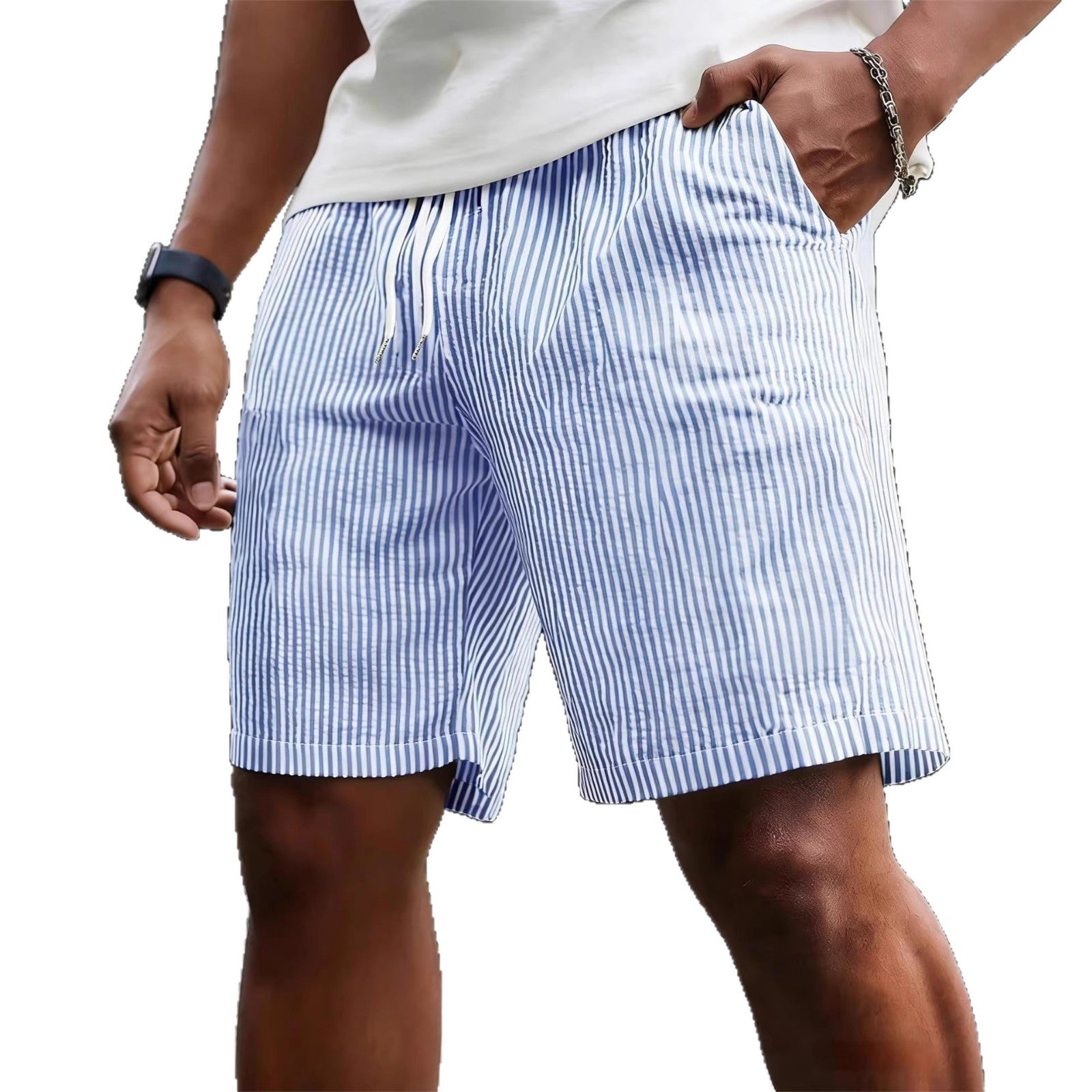 Striped Lace-up Sweatpants Minimalist Cropped Shorts - T&amp;A enterprises