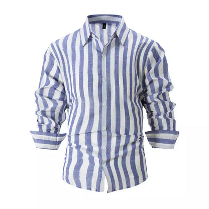 Striped Print Shirt Casual Loose Long-sleeved Shirt Men&