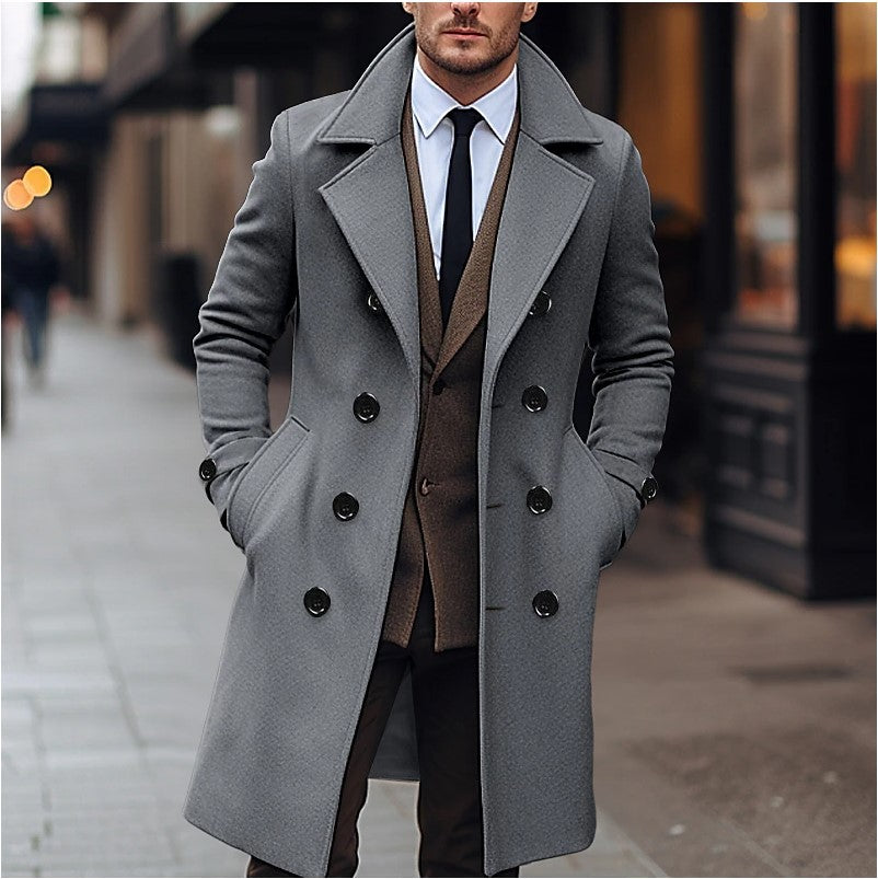 Fall Winter Men Woolen Coat Double Breasted Long - T&amp;A enterprises
