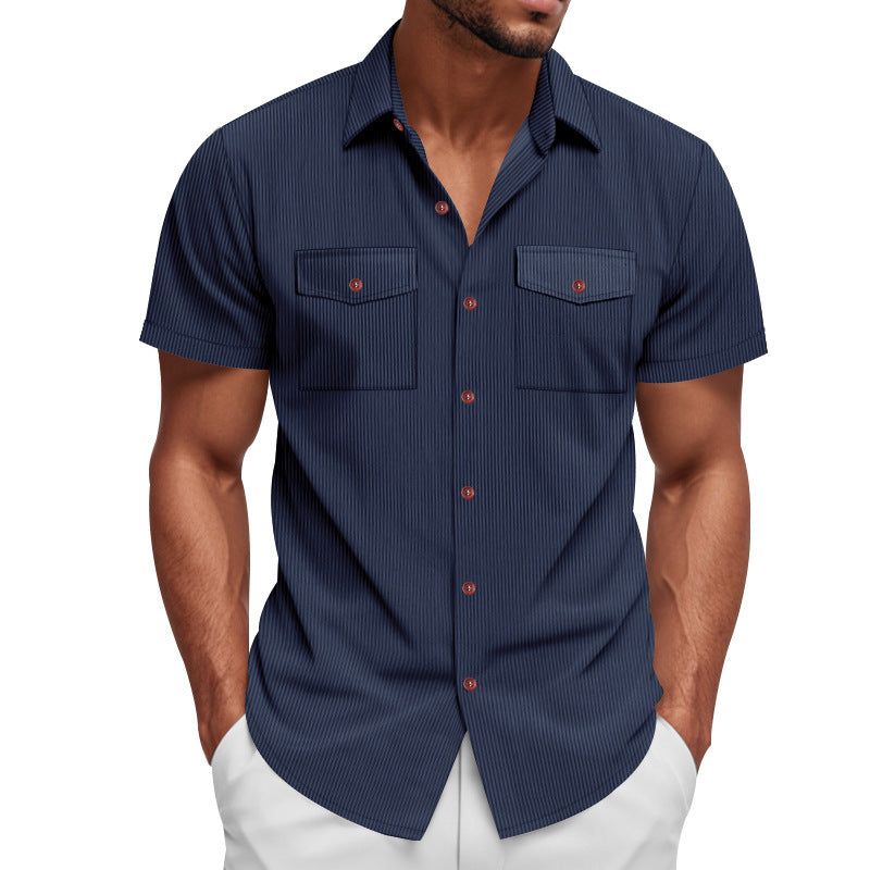 Loose Heavy Lapel Corduroy Workwear Short Sleeve Shirt - T&amp;A enterprises
