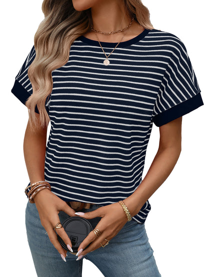 Casual Crew-Neck Patchwork Short-Sleeve T-Shirt - T&amp;A enterprises
