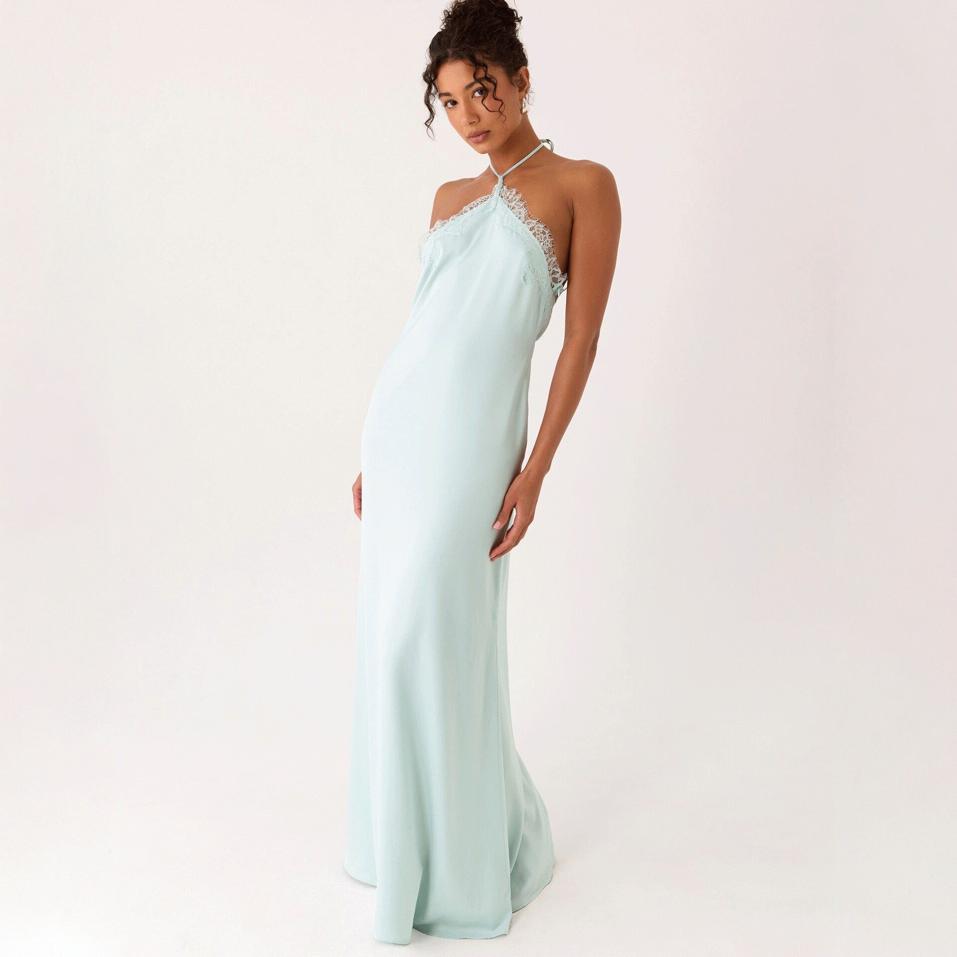 Lace-spliced Backless Slip Dress Solid Color - T&amp;A enterprises