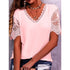 Lace Tops Women Summer Loose V Neck Short Sleeve Casual Shirts - T&A enterprises