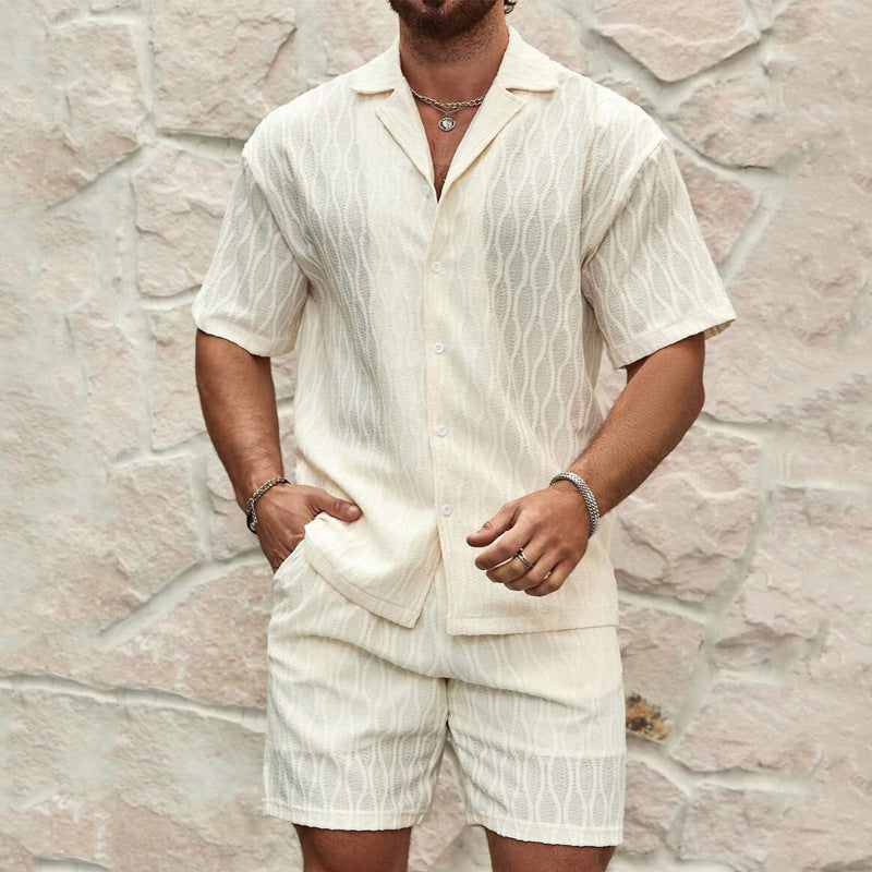 Men Tracksuits Summer Fashion Solid Loose Casual Two Pieces Lapel Button Shirt Shorts Beach Holiday All-match Outfits Male - T&amp;A enterprises