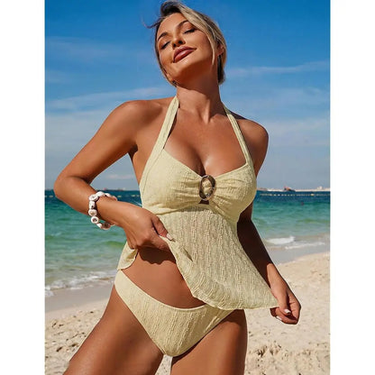 Halter Tankini Swimsuits for Women Lace O-Ring Cut Out Two Piece Tummy Control Swimsuits Bathing Suits - T&amp;A enterprises