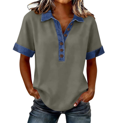 Summer New Denim Patchwork Polo Shirt - T&amp;A enterprises