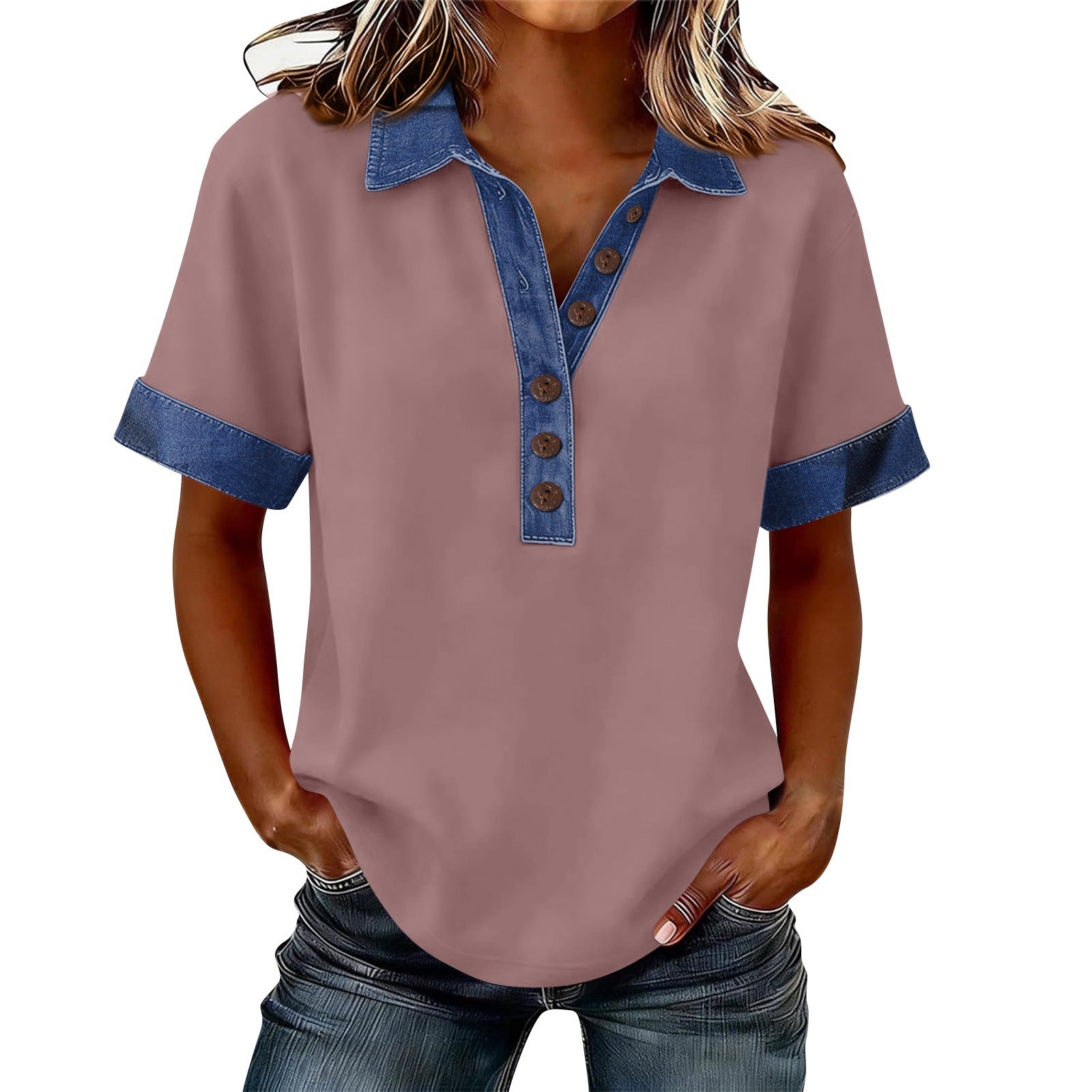 Summer New Denim Patchwork Polo Shirt - T&amp;A enterprises