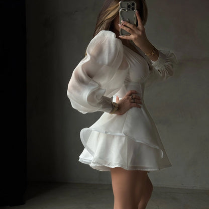 White Corset Puff Sleeve Mini Dress - T&amp;A enterprises