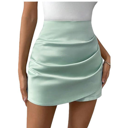 Womens Pleated Wrap Asymmetrical High-Waist Casual Shorts - T&amp;A enterprises