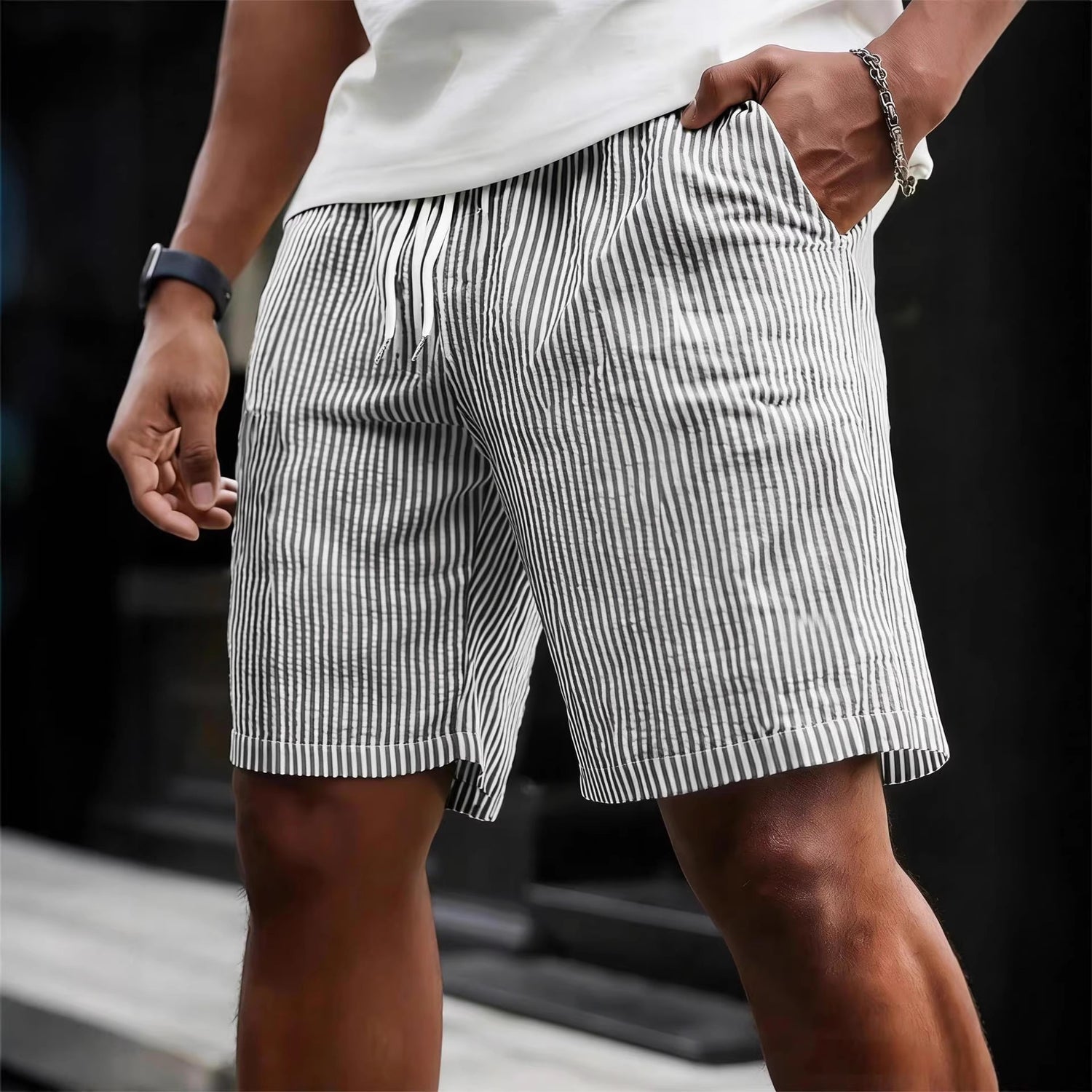 Striped Lace-up Sweatpants Minimalist Cropped Shorts - T&amp;A enterprises