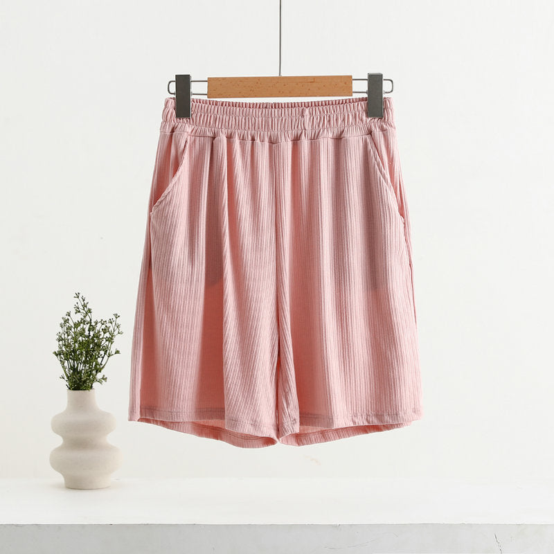 Pocket Shorts For Women, Summer Outerwear, High-waisted, Vertical Stripe Jacquard - T&amp;A enterprises