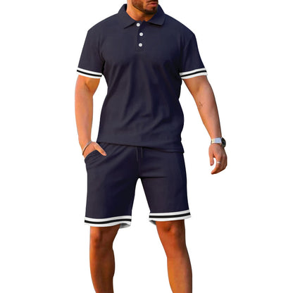 Lapel Short-sleeved Shorts Two-piece Sports And Leisure Men&
