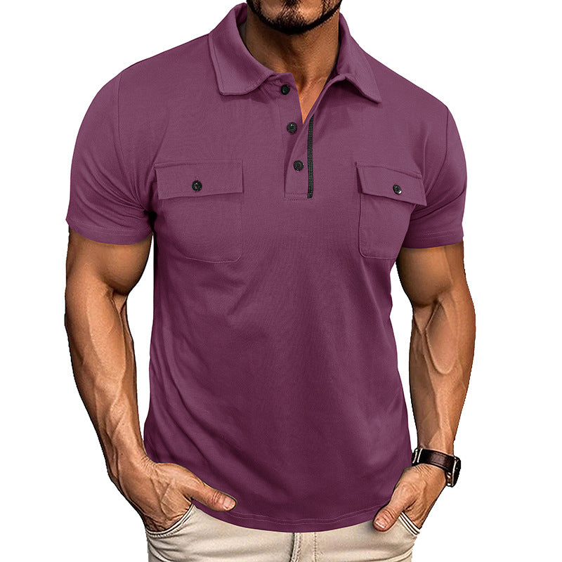 Summer Lapel Button Polo Shirt With Pockets Outdoor Fashion Short Sleeve Tops For Men Clothing - T&amp;A enterprises