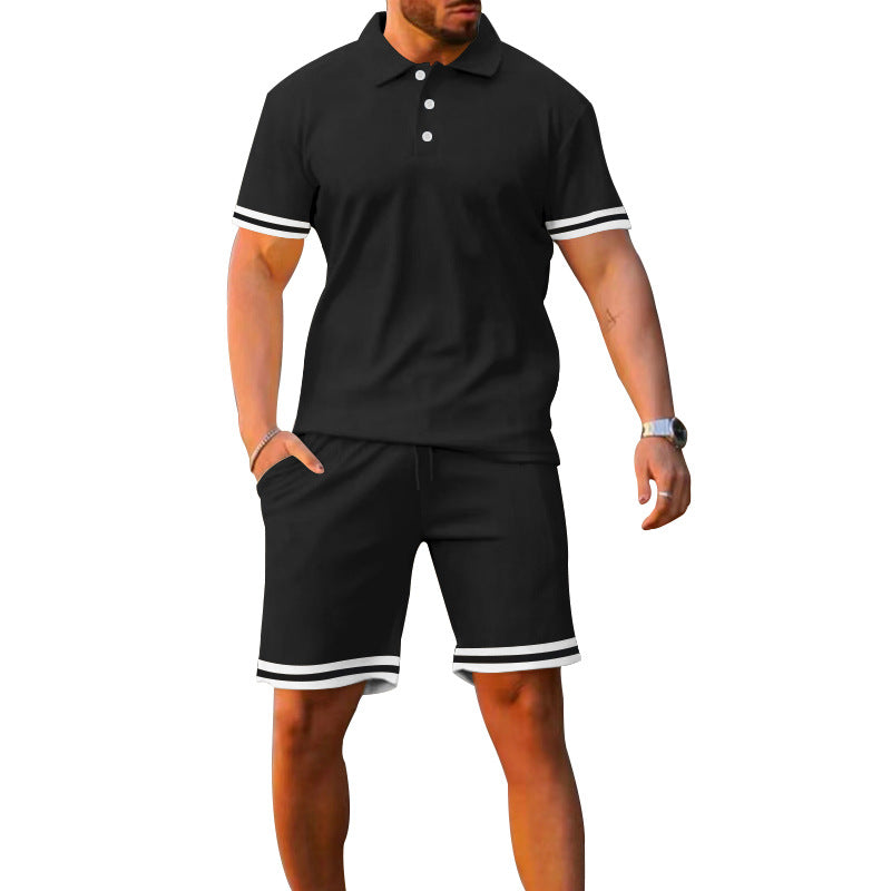 Lapel Short-sleeved Shorts Two-piece Sports And Leisure Men&