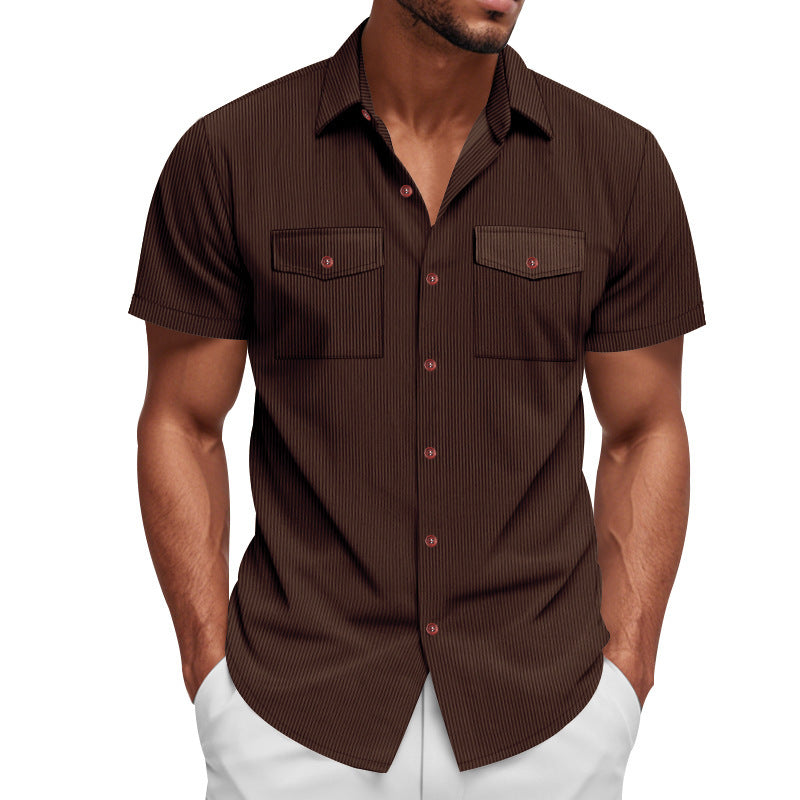 Loose Heavy Lapel Corduroy Workwear Short Sleeve Shirt - T&amp;A enterprises