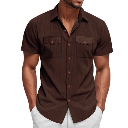 Loose Heavy Lapel Corduroy Workwear Short Sleeve Shirt - T&amp;A enterprises