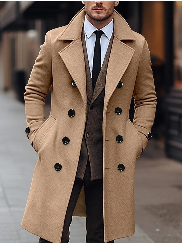 Fall Winter Men Woolen Coat Double Breasted Long - T&amp;A enterprises