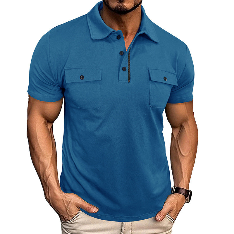 Summer Lapel Button Polo Shirt With Pockets Outdoor Fashion Short Sleeve Tops For Men Clothing - T&amp;A enterprises