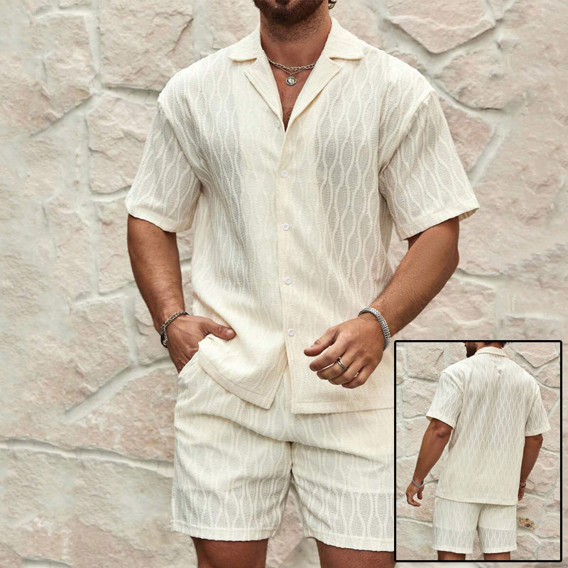 Men Tracksuits Summer Fashion Solid Loose Casual Two Pieces Lapel Button Shirt Shorts Beach Holiday All-match Outfits Male - T&amp;A enterprises