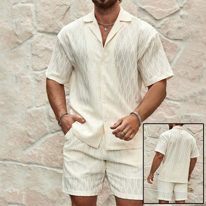 Men Tracksuits Summer Fashion Solid Loose Casual Two Pieces Lapel Button Shirt Shorts Beach Holiday All-match Outfits Male - T&amp;A enterprises