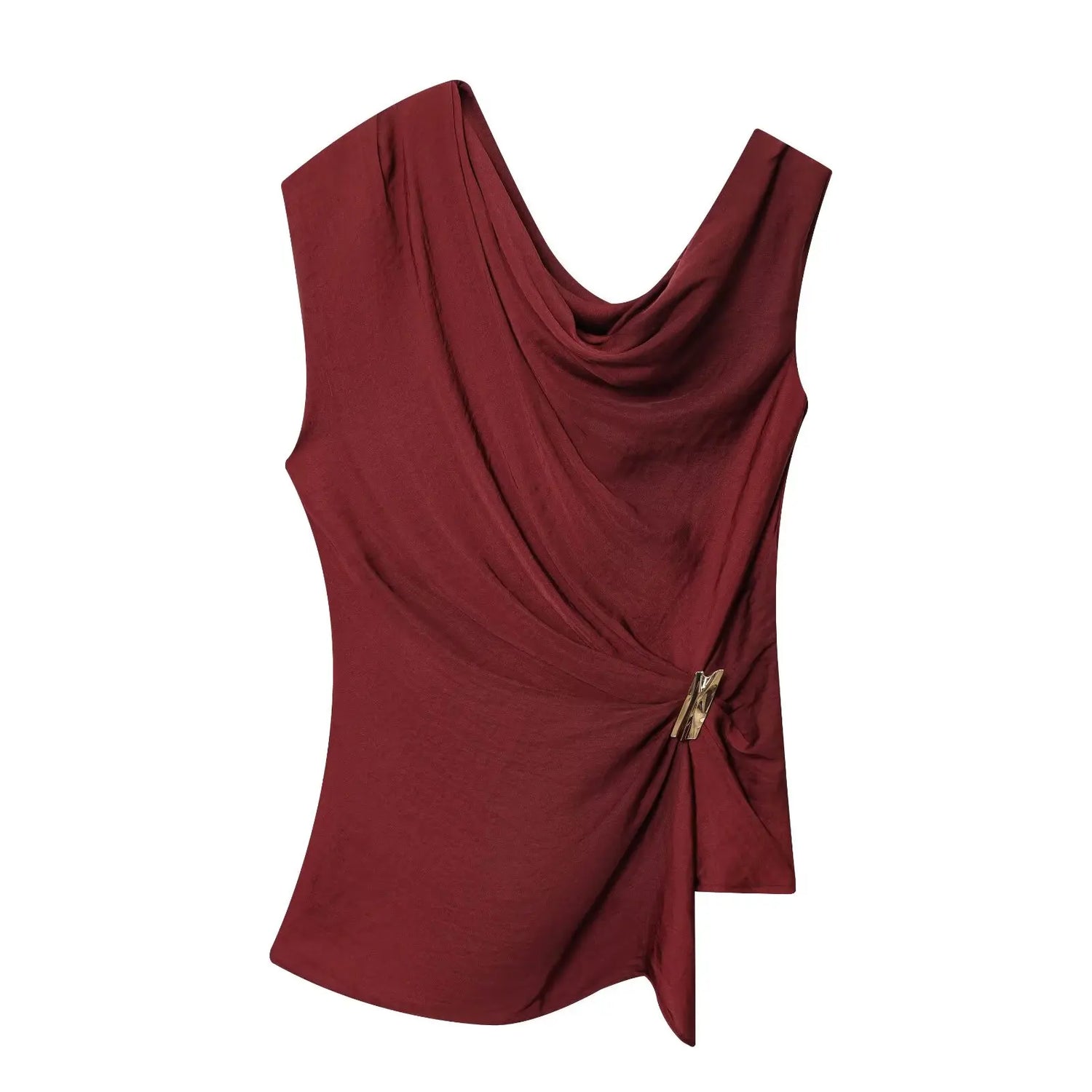 HH Women Elegant Pants Suit Dew Shoulder Golden Button Sleeveless Solid Short Top+Pleated High-Waisted Wide Leg Long Pant - T&amp;A enterprises
