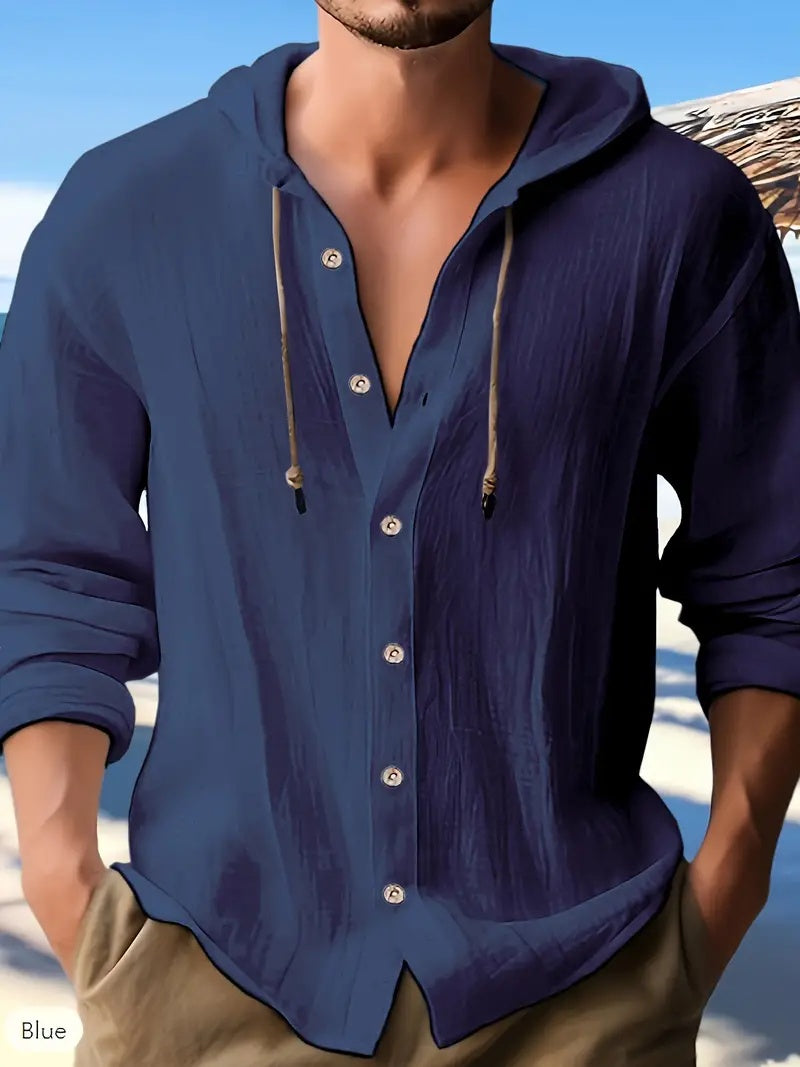 Button-down Drawstring Hooded Long-sleeved Lightweight Top - T&amp;A enterprises