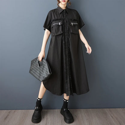 Tannt Women Dress Mesh Patchwork Color Matching Shirts Dresses Irregular Fashion Black White Summer Long Dresses 2025 New - T&amp;A enterprises