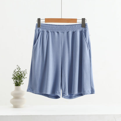 Pocket Shorts For Women, Summer Outerwear, High-waisted, Vertical Stripe Jacquard - T&amp;A enterprises