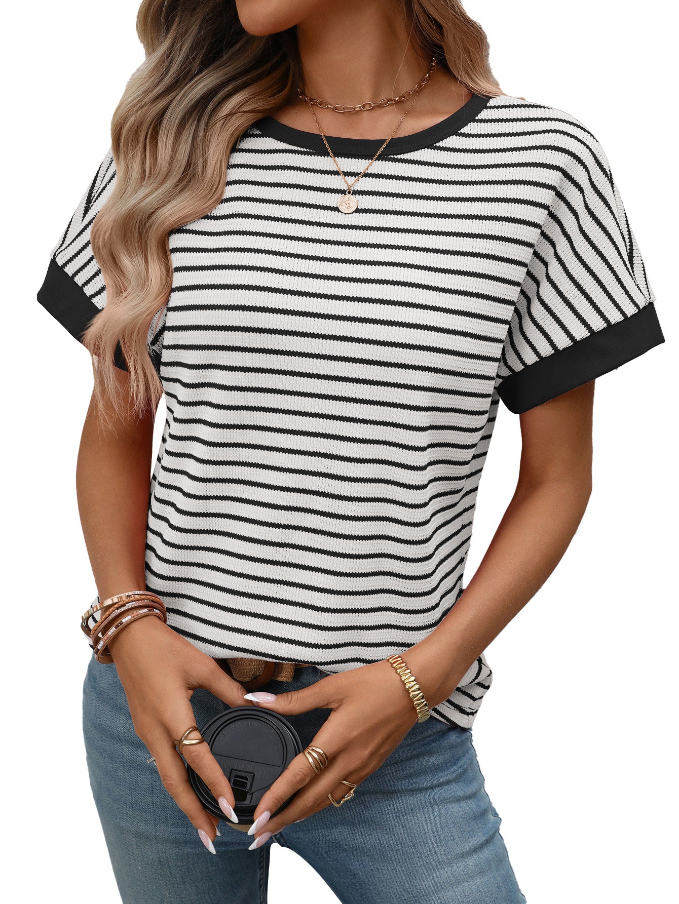 Casual Crew-Neck Patchwork Short-Sleeve T-Shirt - T&amp;A enterprises