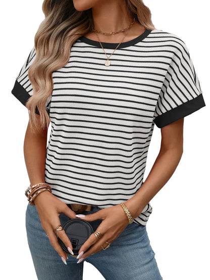 Casual Crew-Neck Patchwork Short-Sleeve T-Shirt - T&amp;A enterprises