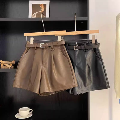 Black PU Leather Shorts A-line Wide-leg Pants - T&amp;A enterprises