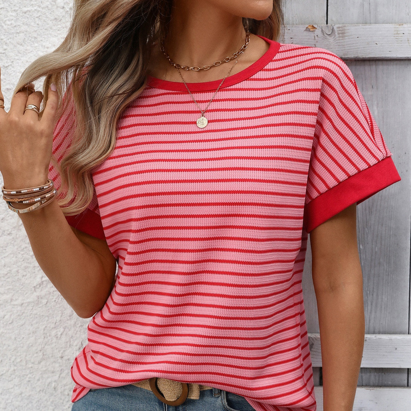 Casual Crew-Neck Patchwork Short-Sleeve T-Shirt - T&amp;A enterprises
