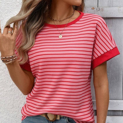 Casual Crew-Neck Patchwork Short-Sleeve T-Shirt - T&amp;A enterprises