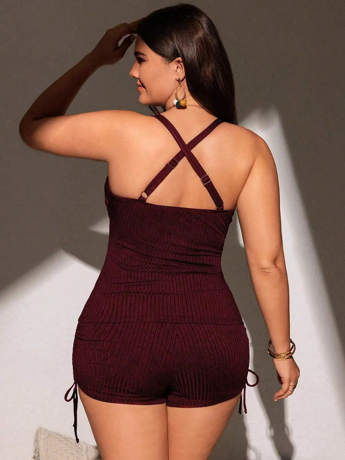 Plus Size Women Adjustable Spaghetti Strap Ribbed Knit 2 Piece Bikini Set For Beach Holiday - T&amp;A enterprises