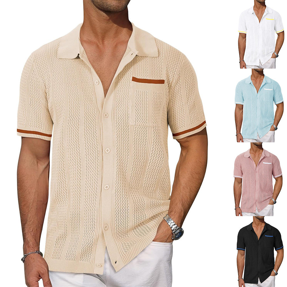 Short-sleeved Shirt Pocket Hollow Breathable Cool Summer Men&