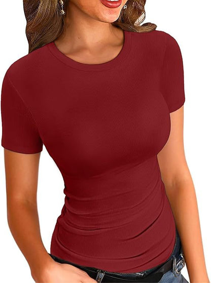 New Womens Long-Sleeve Stretch Crewneck Ribbed T-Shirt - T&amp;A enterprises