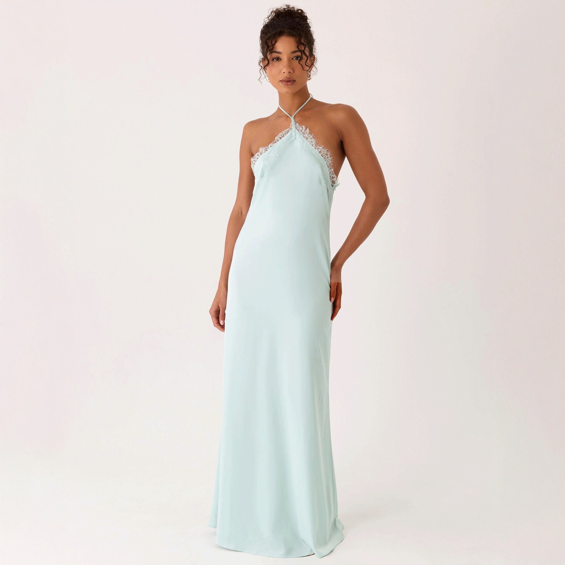 Lace-spliced Backless Slip Dress Solid Color - T&amp;A enterprises