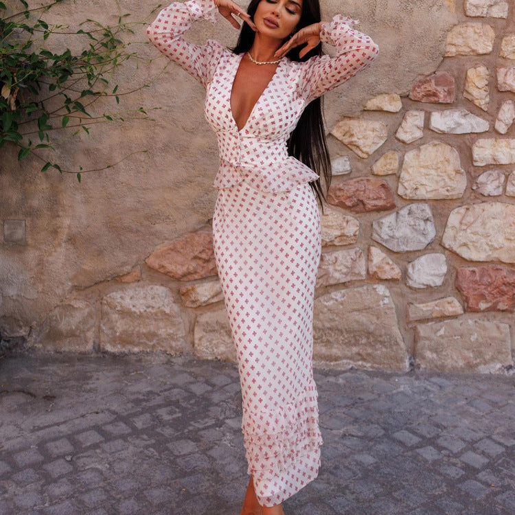 Cross Print Two-Piece Peplum Set - T&amp;A enterprises
