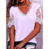 Lace Tops Women Summer Loose V Neck Short Sleeve Casual Shirts - T&A enterprises