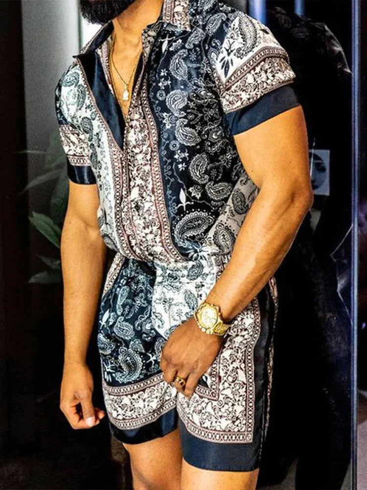 Lapel 3D Printed Casual Slim-fitting Type Short Sleeve Shirt Outfit - T&amp;A enterprises
