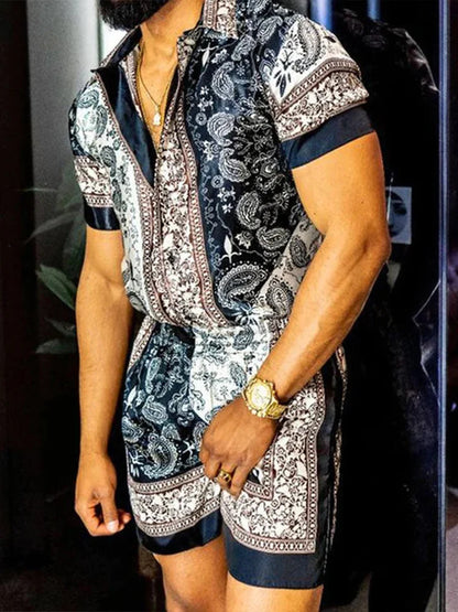 Lapel 3D Printed Casual Slim-fitting Type Short Sleeve Shirt Outfit - T&amp;A enterprises