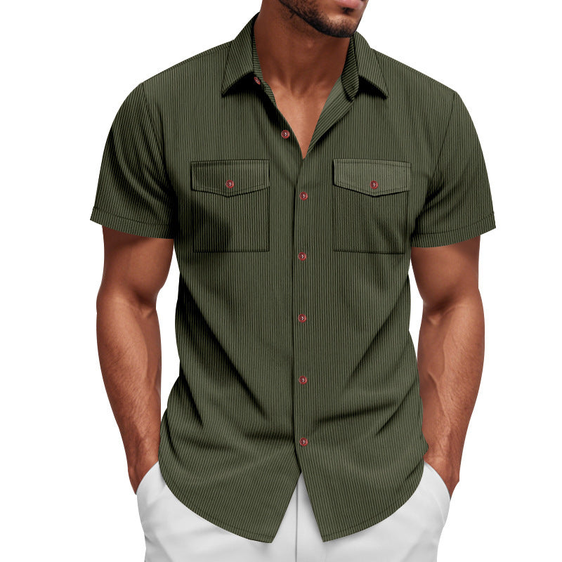 Loose Heavy Lapel Corduroy Workwear Short Sleeve Shirt - T&amp;A enterprises