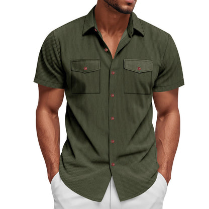 Loose Heavy Lapel Corduroy Workwear Short Sleeve Shirt - T&amp;A enterprises