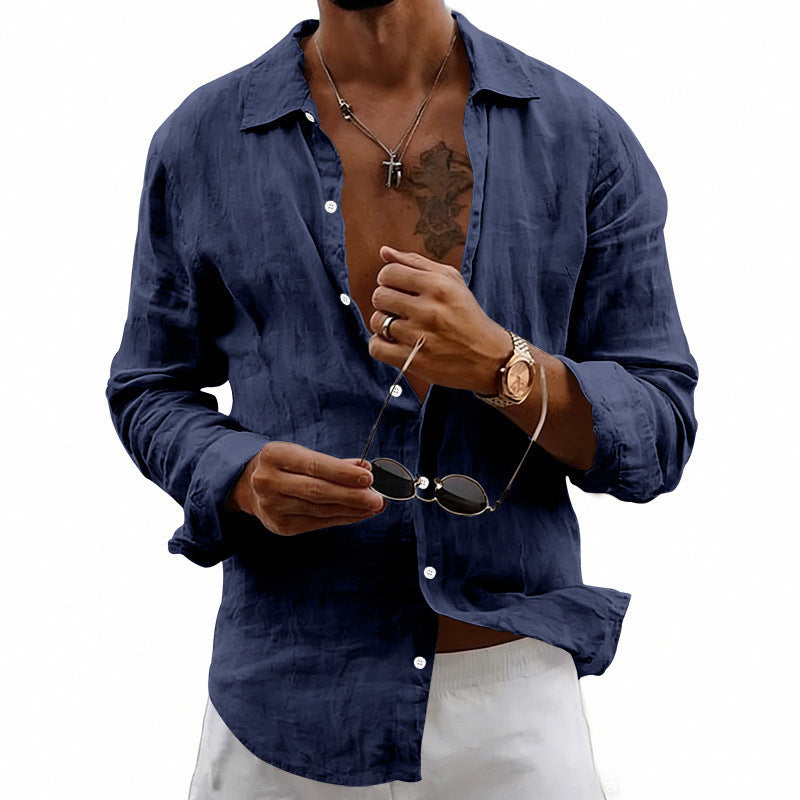 Loose-fit Cardigan With A Lapel Collar Versatile Linen Long-sleeve Shirt - T&amp;A enterprises