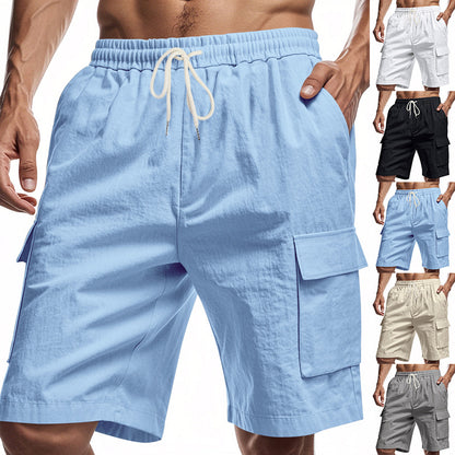 Loose Sports And Leisure Solid Color Linen Drawstring Shorts - T&amp;A enterprises
