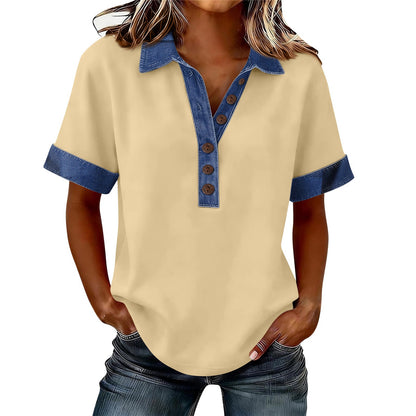 Summer New Denim Patchwork Polo Shirt - T&amp;A enterprises
